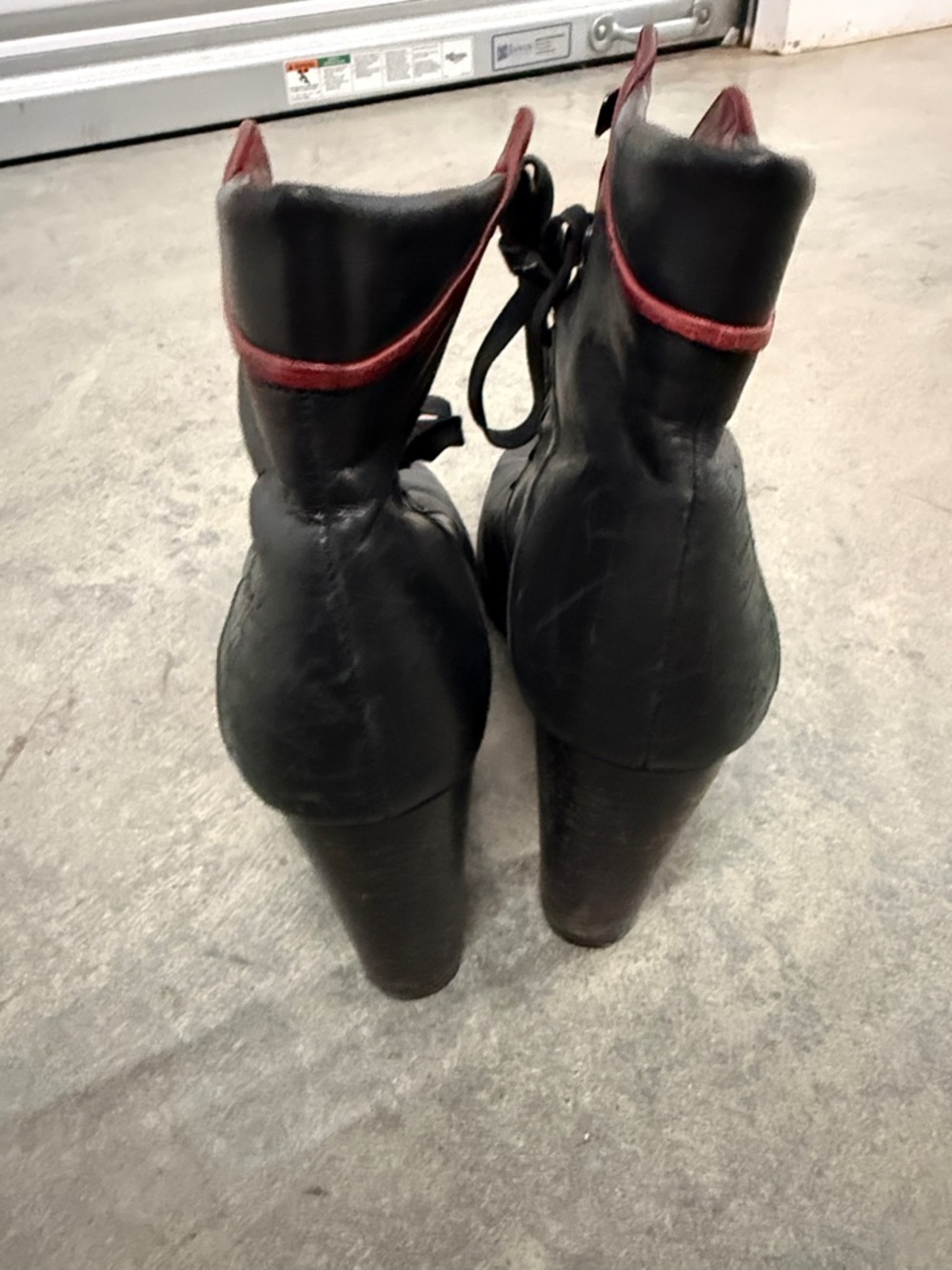 Coach Black Leather Lace-Up Boots with Red Interior - Picture 3 of 7